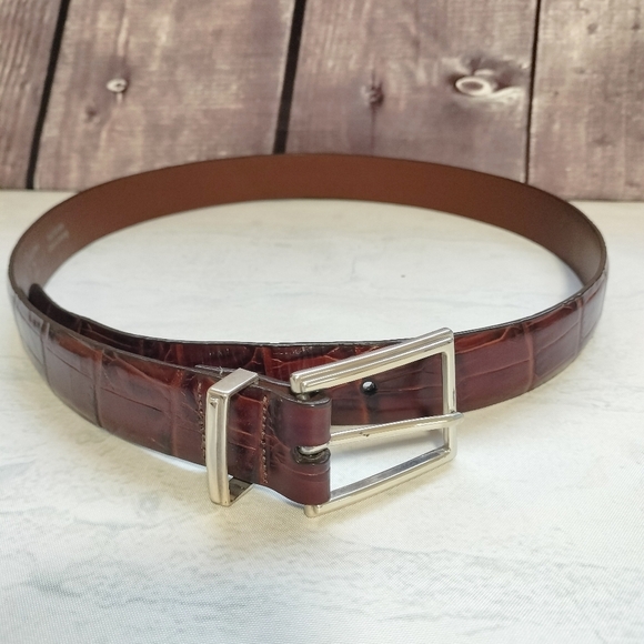 Brighton Belt size 36 Brown Crocodile Pattern Silver Metal Buckle Made in USA - Picture 1 of 9